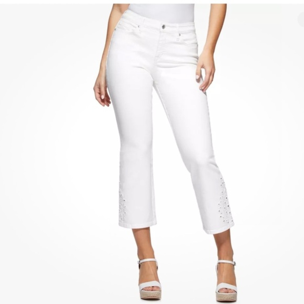 NWT SOFIA VERGARA Mayra Hi-Rise Cropped Flare Jeans in White Sz 18